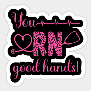 You RN Good Hands! Hearts in letters. Sticker